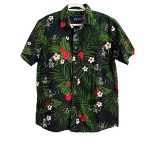 VSTR Mens Black Christmas Holiday‎ Skeleton Hawaiian Button Up Shirt Size L NEW